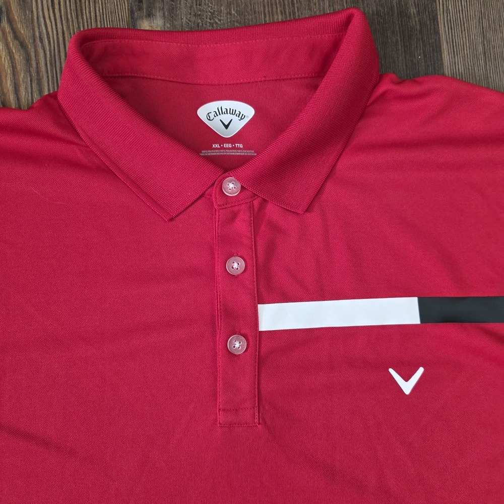 CALLAWAY Men's Golf Polo Shirt Size 2XL‎ Red / White Stripe Chest Short Sleeve